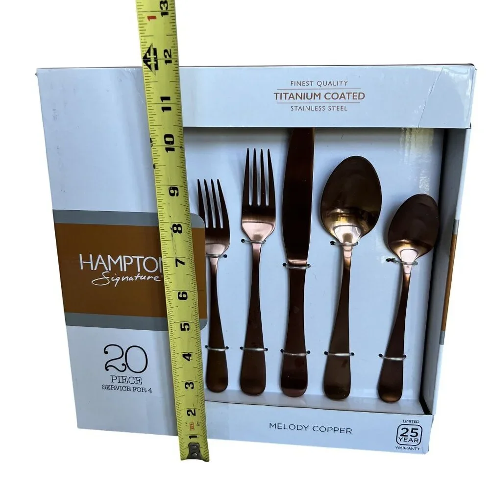 Hampton Signature NEW Service 4 Melody Copper Flatware Titanium Stainless Steel